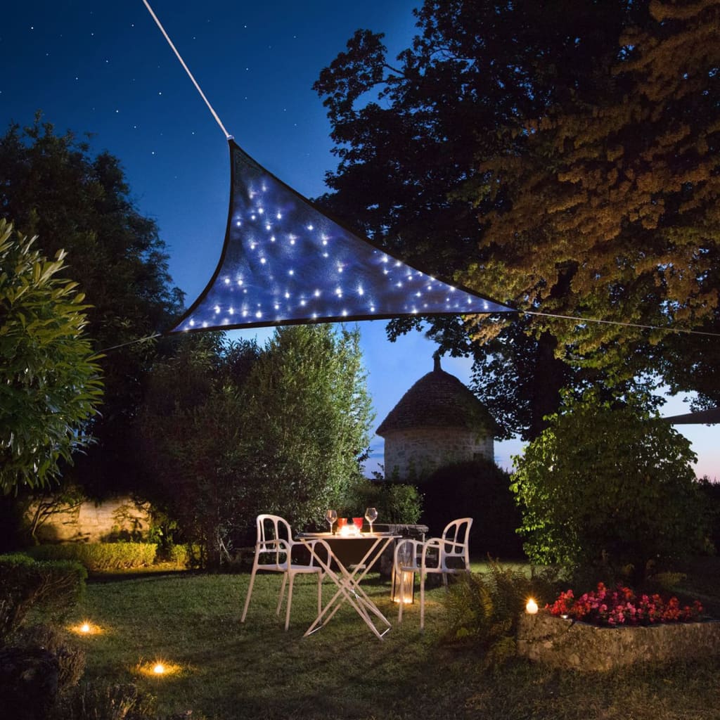 Perel solsejl med indbyggede LED-stjerner trekantet 3,6 m mørkeblå