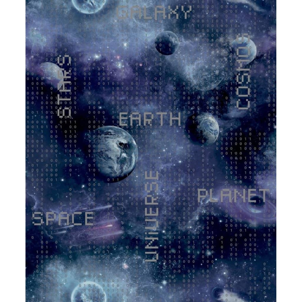 Noordwand tapet Good Vibes Galaxy Planets and Text sort og lilla