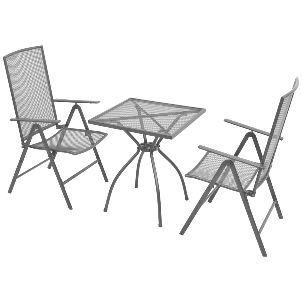 vidaXL Set mobilier bistro cu scaune pliante, 3 piese, antracit, oțel