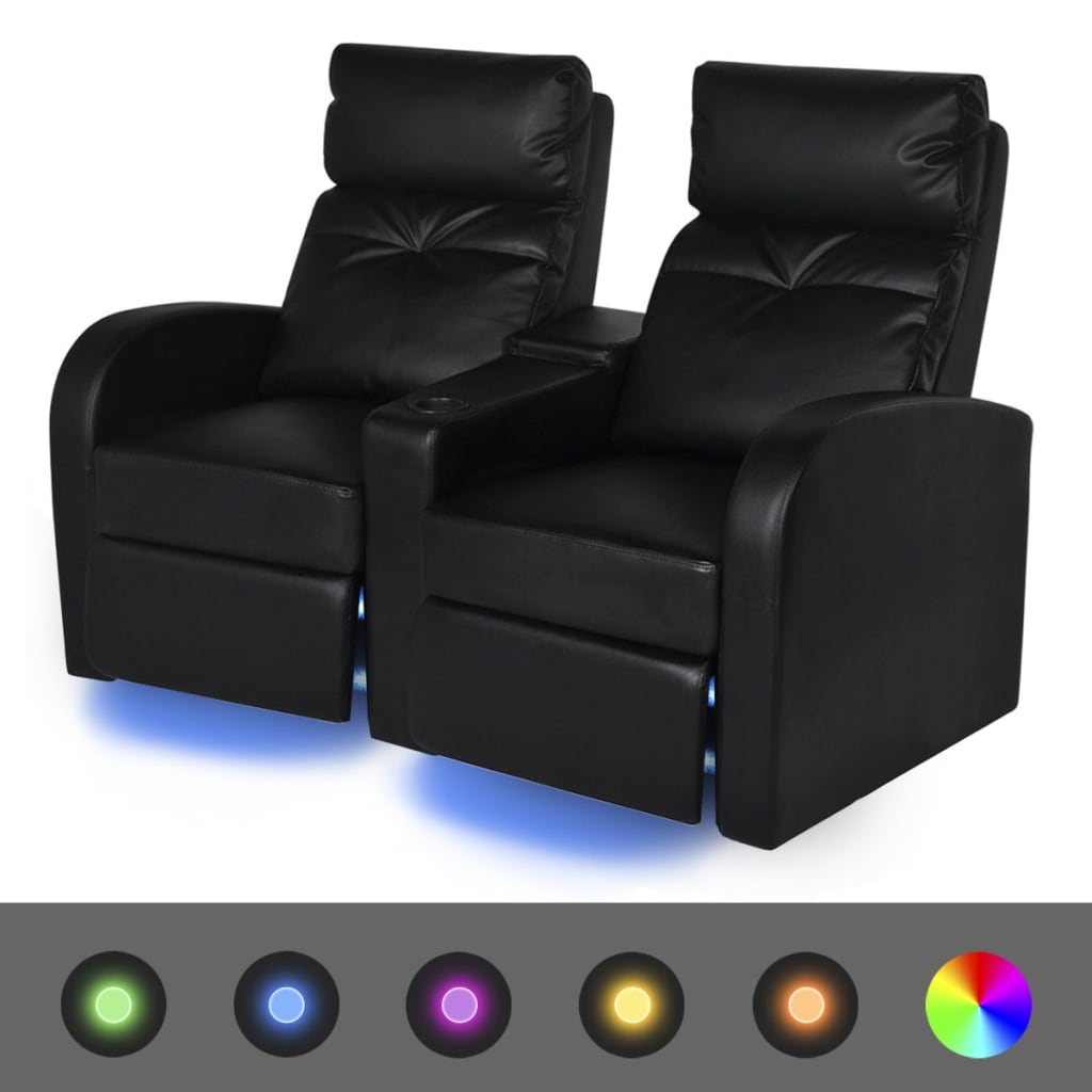 LED 2 személyes műbőr dönthető támlájú fotel fekete 