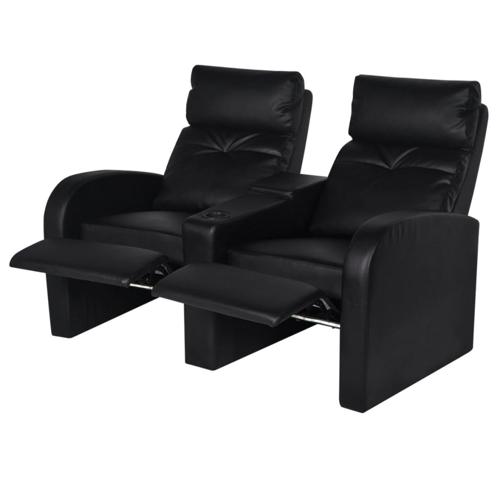LED 2 személyes műbőr dönthető támlájú fotel fekete 