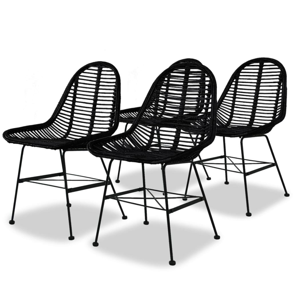Jídelní židle 4 ks černé přírodní ratan