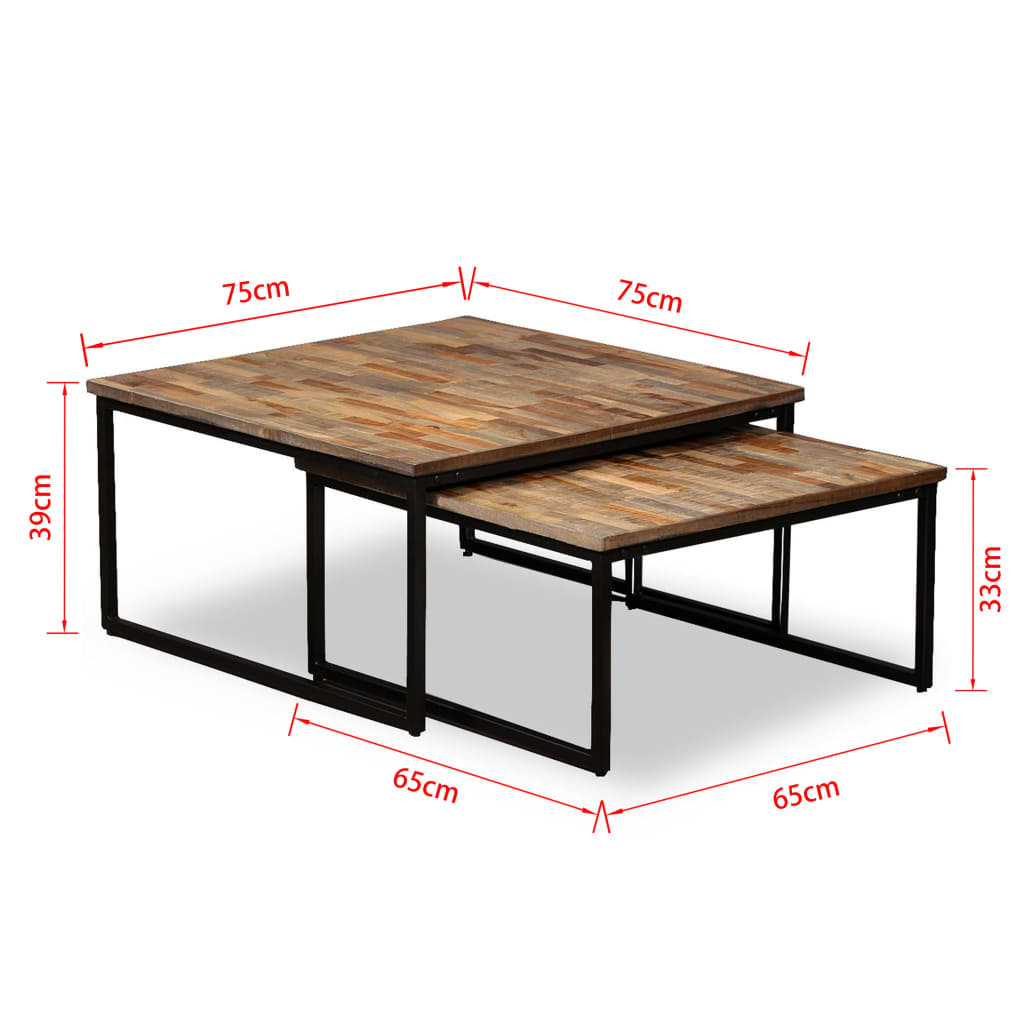 Stoliki kawowe z drewnem tekowym - zestaw 2 szt. (75x75x39 cm i 65x65x33 cm)