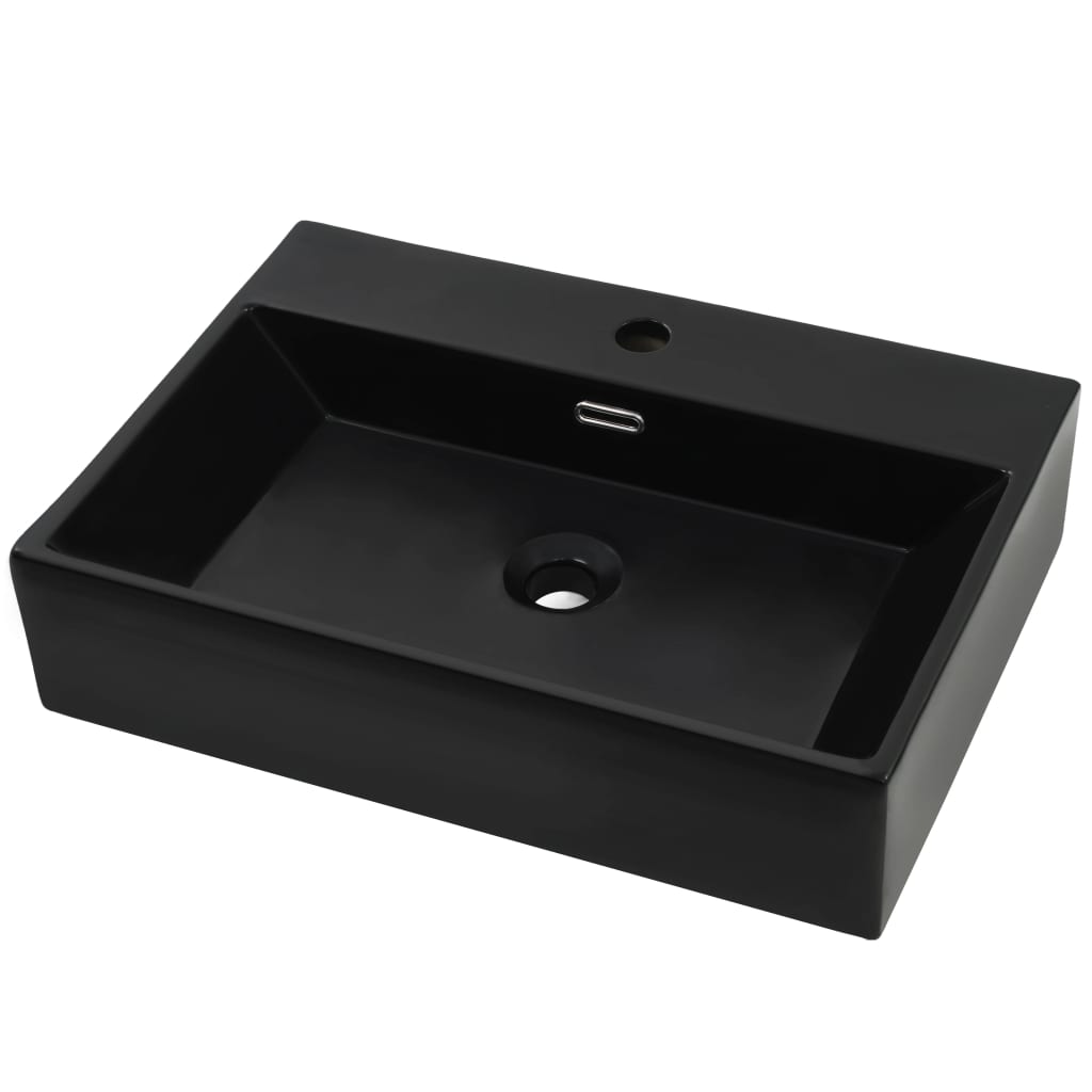 Chiuvetă baie, orificiu robinet, ceramică 76×42,5×14,5 cm negru