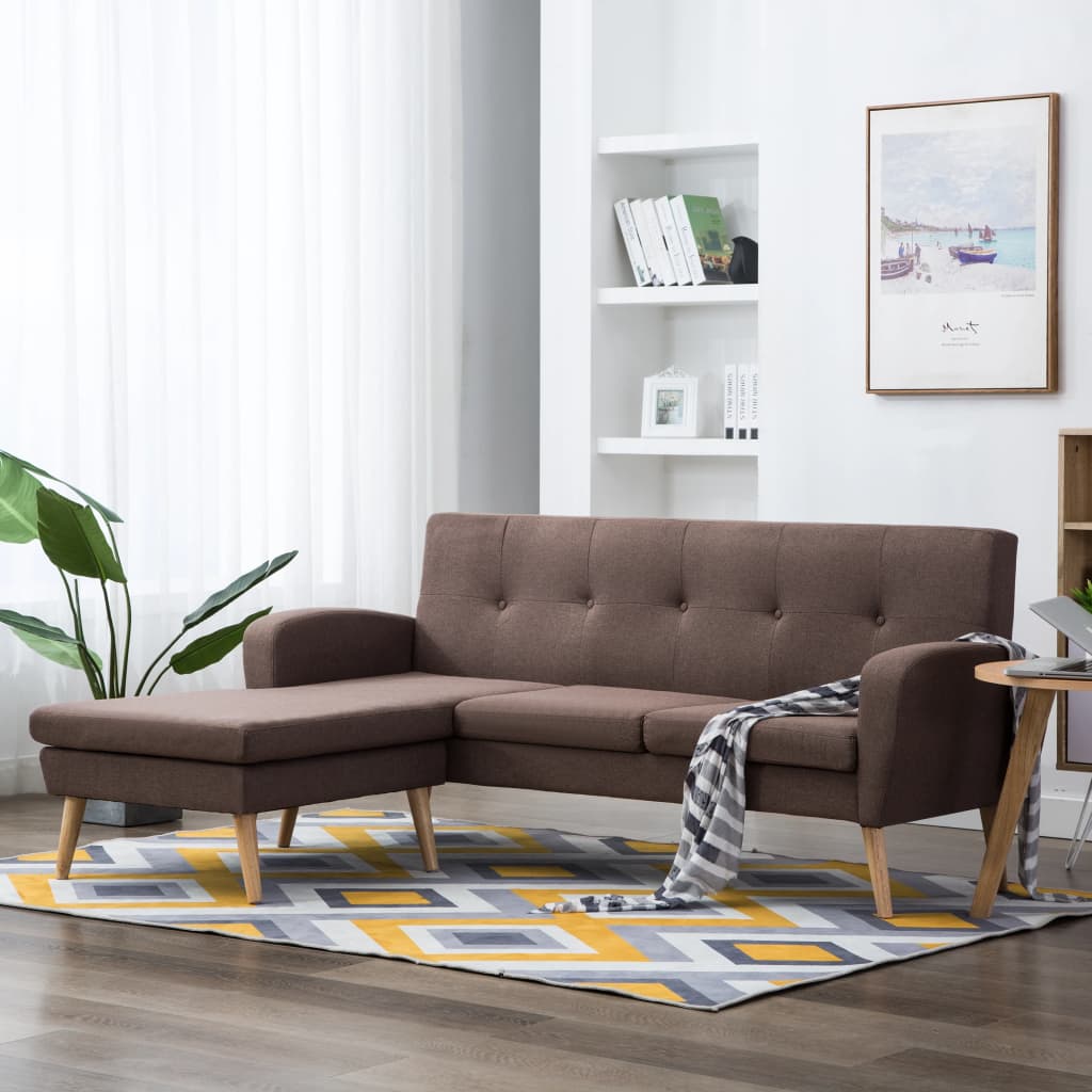 vidaXL L-formet sofa stofbeklædning 186 x 136 x 79 cm brun