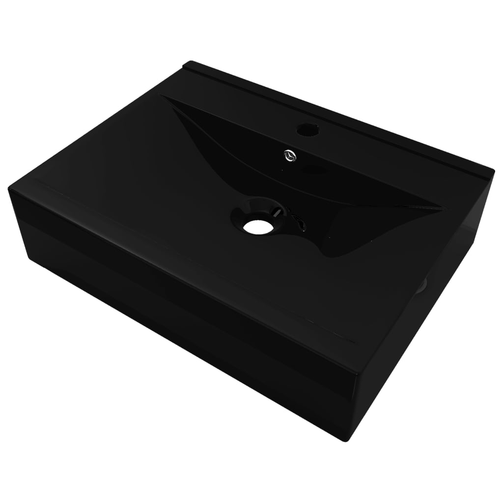 Chiuvetă dreptunghiulară ceramică, loc robinet, negru, 60×46 cm