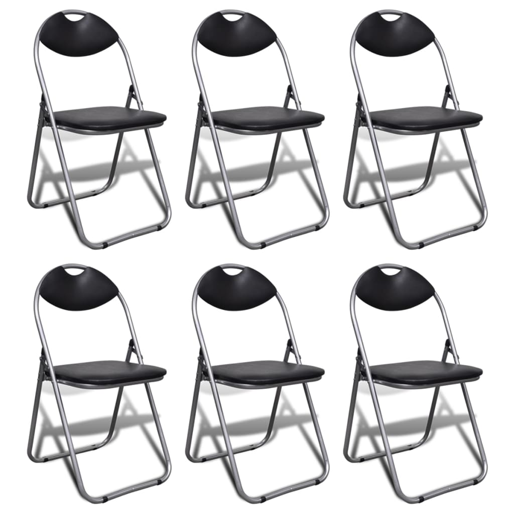 VidaXL Folding Dining Chairs 6 Pcs Black Faux Leather And Steel