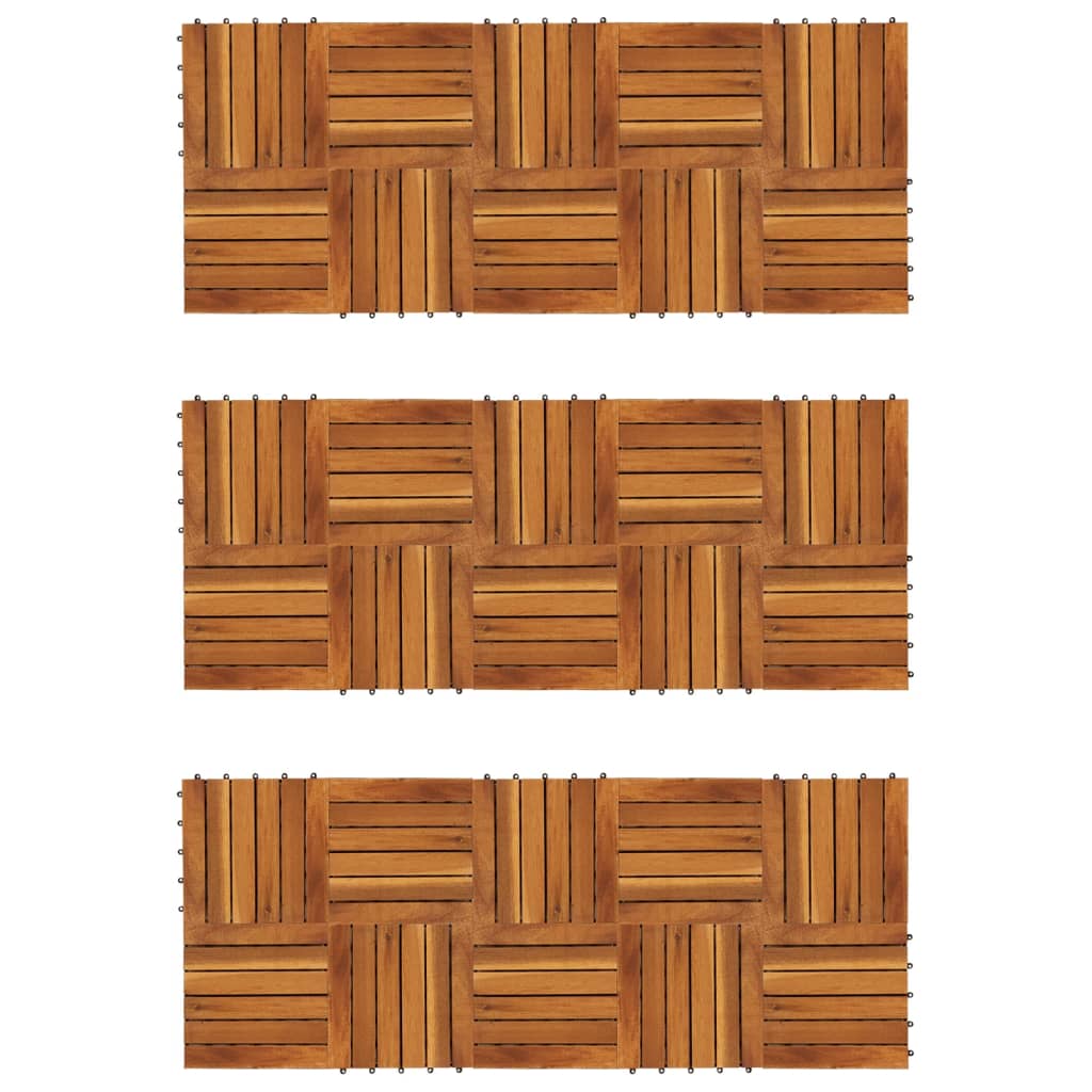 12: Terrassefliser med lodret mønster i akacietræ, 30 x 30 cm, sæt med 30