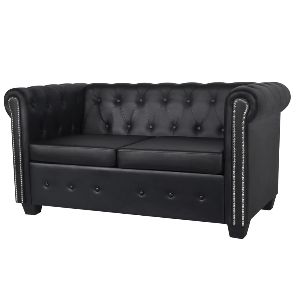 vidaXL 2-personers Chesterfield sofa kunstlæder sort