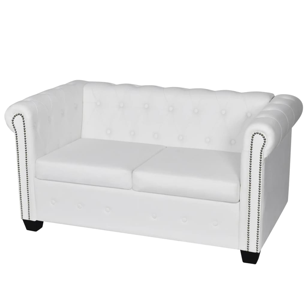vidaXL 2-personers Chesterfield sofa kunstlæder hvid