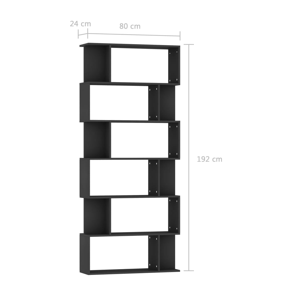 Fekete forgácslap könyvszekrény/térelválasztó 80 x 24 x 192 cm 