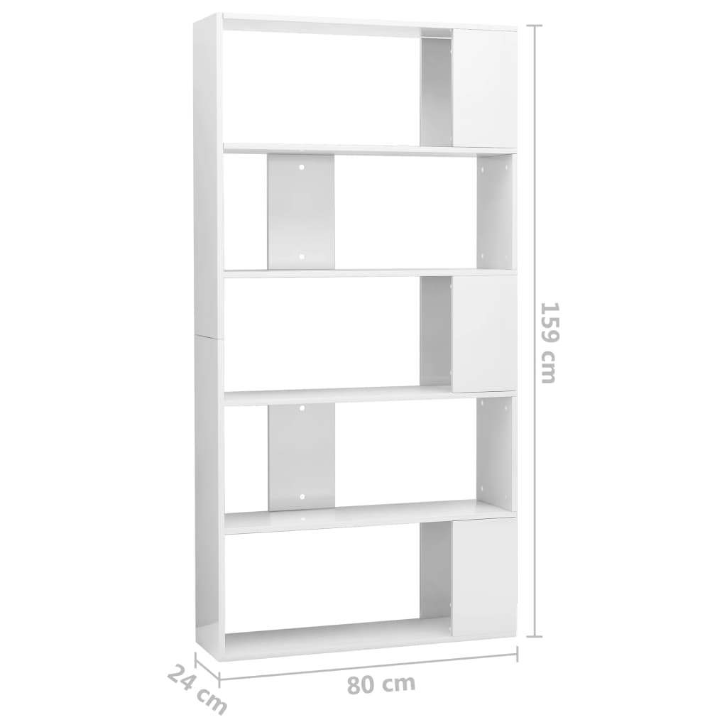 Magasfényű fehér könyvszekrény/térelválasztó 80 x 24 x 159 cm 