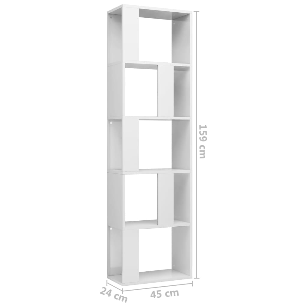 Magasfényű fehér könyvszekrény/térelválasztó 45 x 24 x 159 cm 