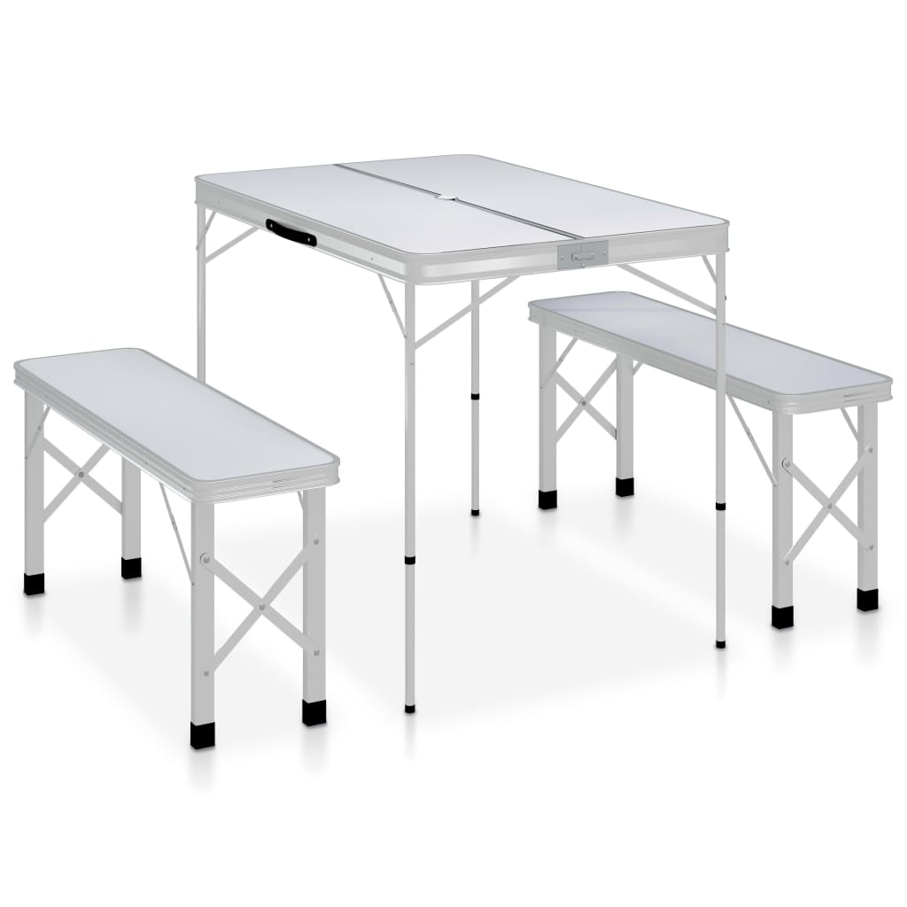 #2 - vidaXL foldbart campingbord med 2 bænke aluminium hvid