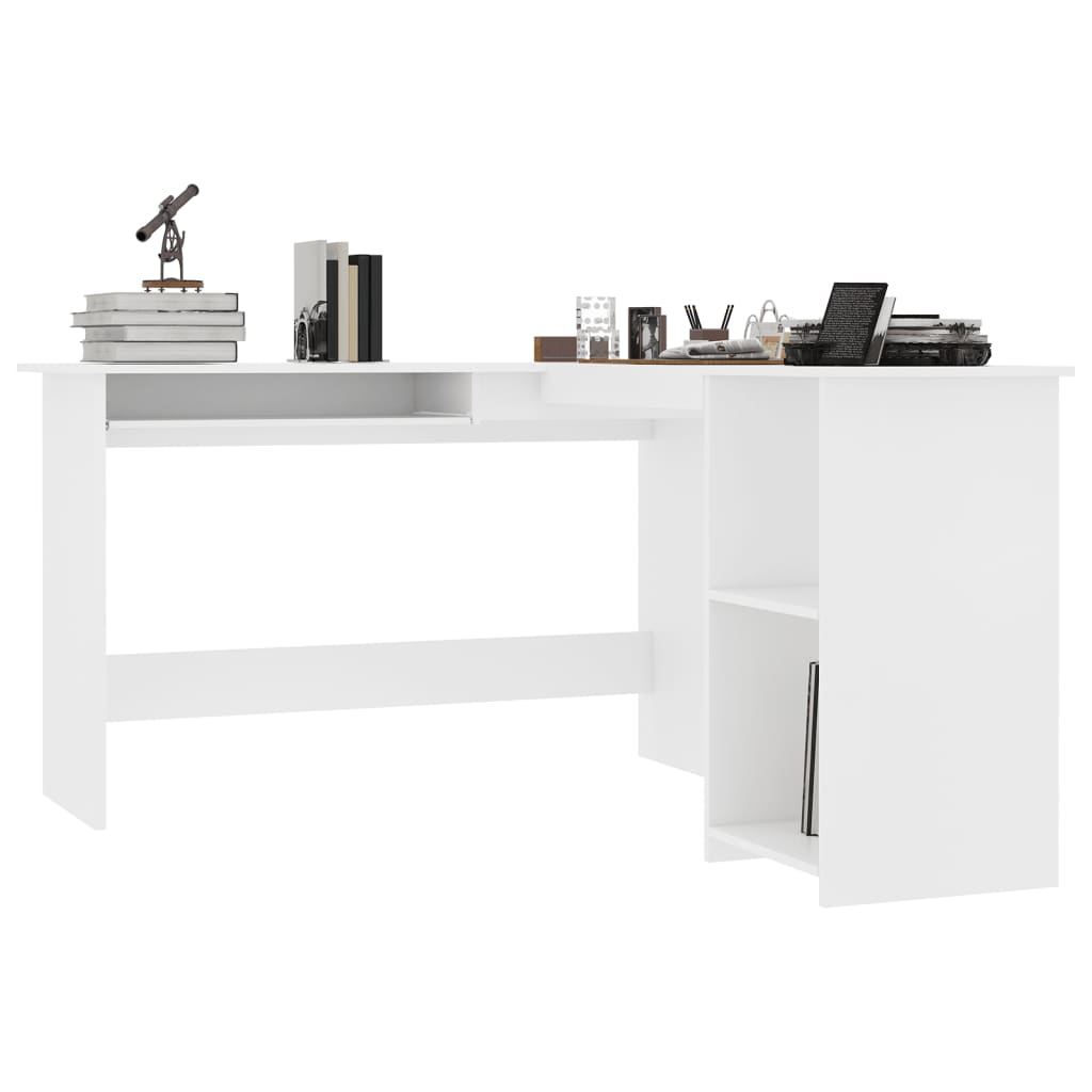 Fehér forgácslap L-alakú sarok-íróasztal 120 x 140 x 75 cm 