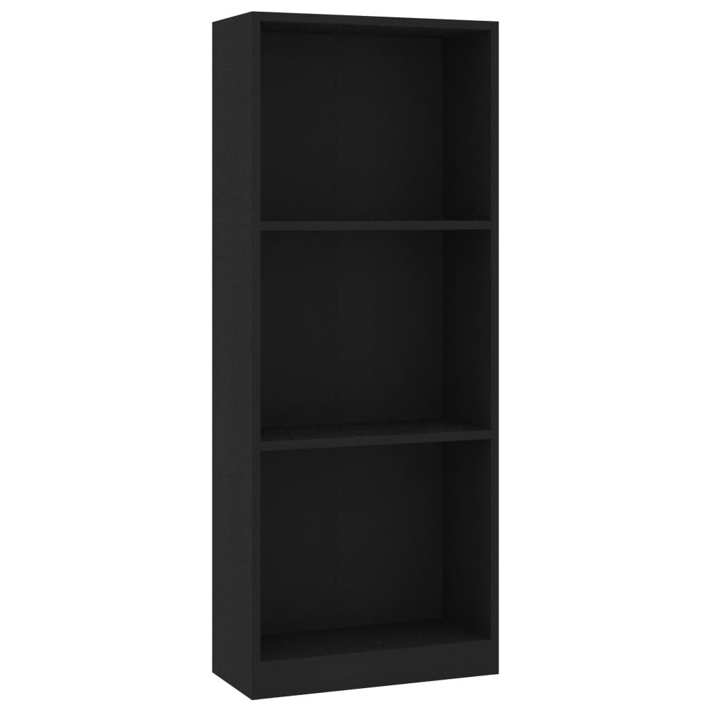 3-szintes fekete forgácslap könyvszekrény 40 x 24 x 108 cm 