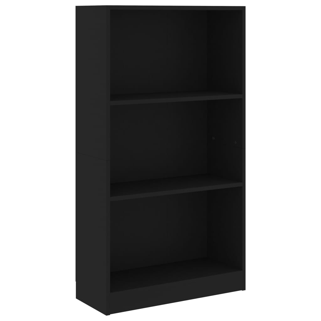 3 szintes fekete szerelt fa könyvszekrény 60 x 24 x 109 cm 