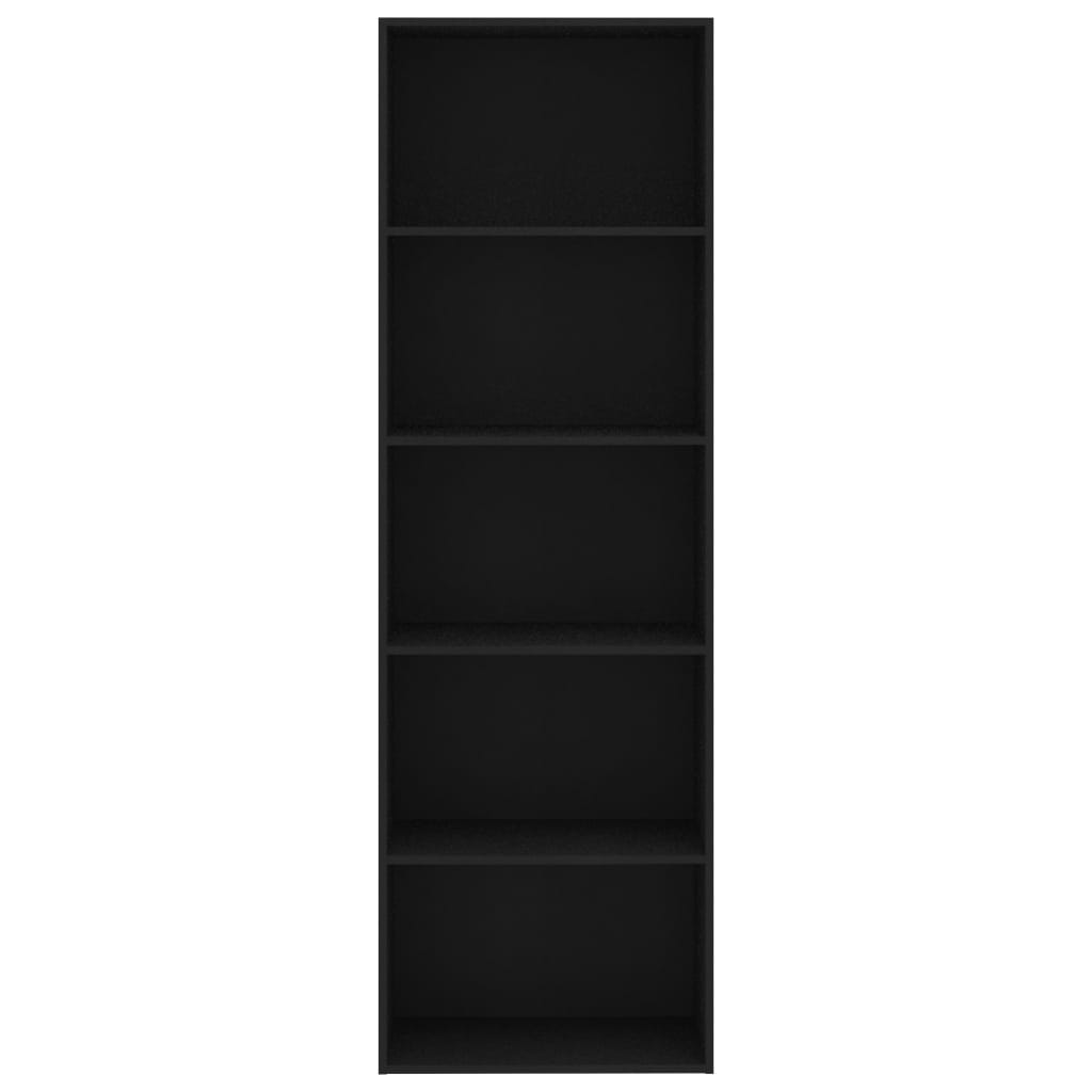 5-szintes fekete forgácslap könyvszekrény 60 x 30 x 189 cm 