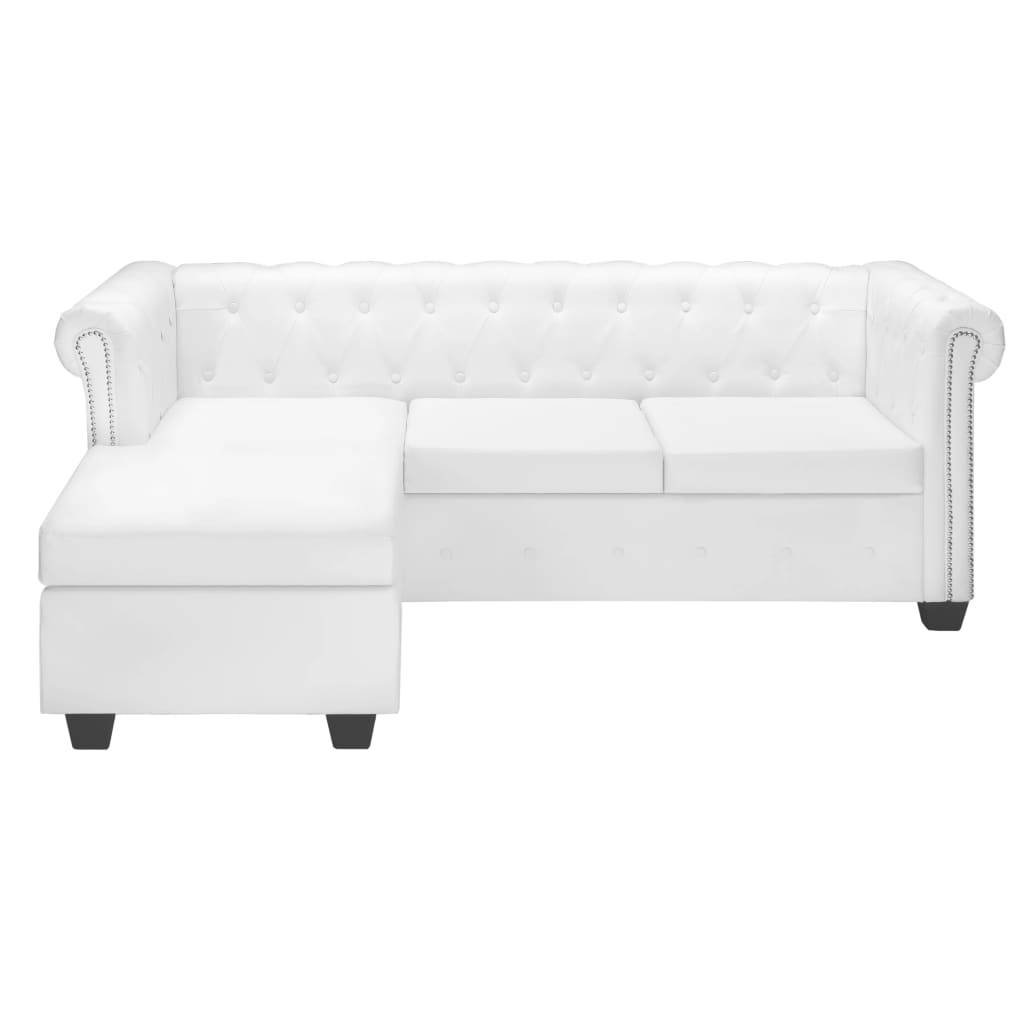 L-shaped Chesterfield Sofa Artificial Leather White - Image 2