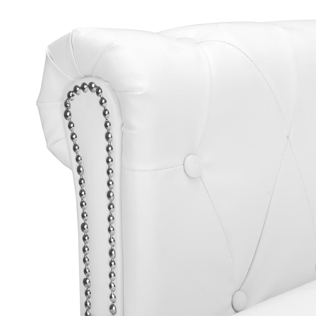 L-shaped Chesterfield Sofa Artificial Leather White - Image 4