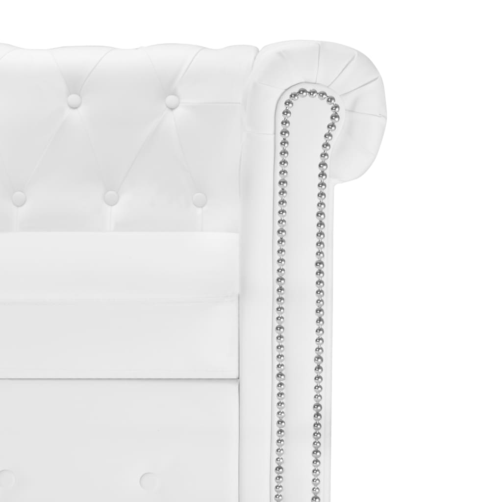 L-shaped Chesterfield Sofa Artificial Leather White - Image 5