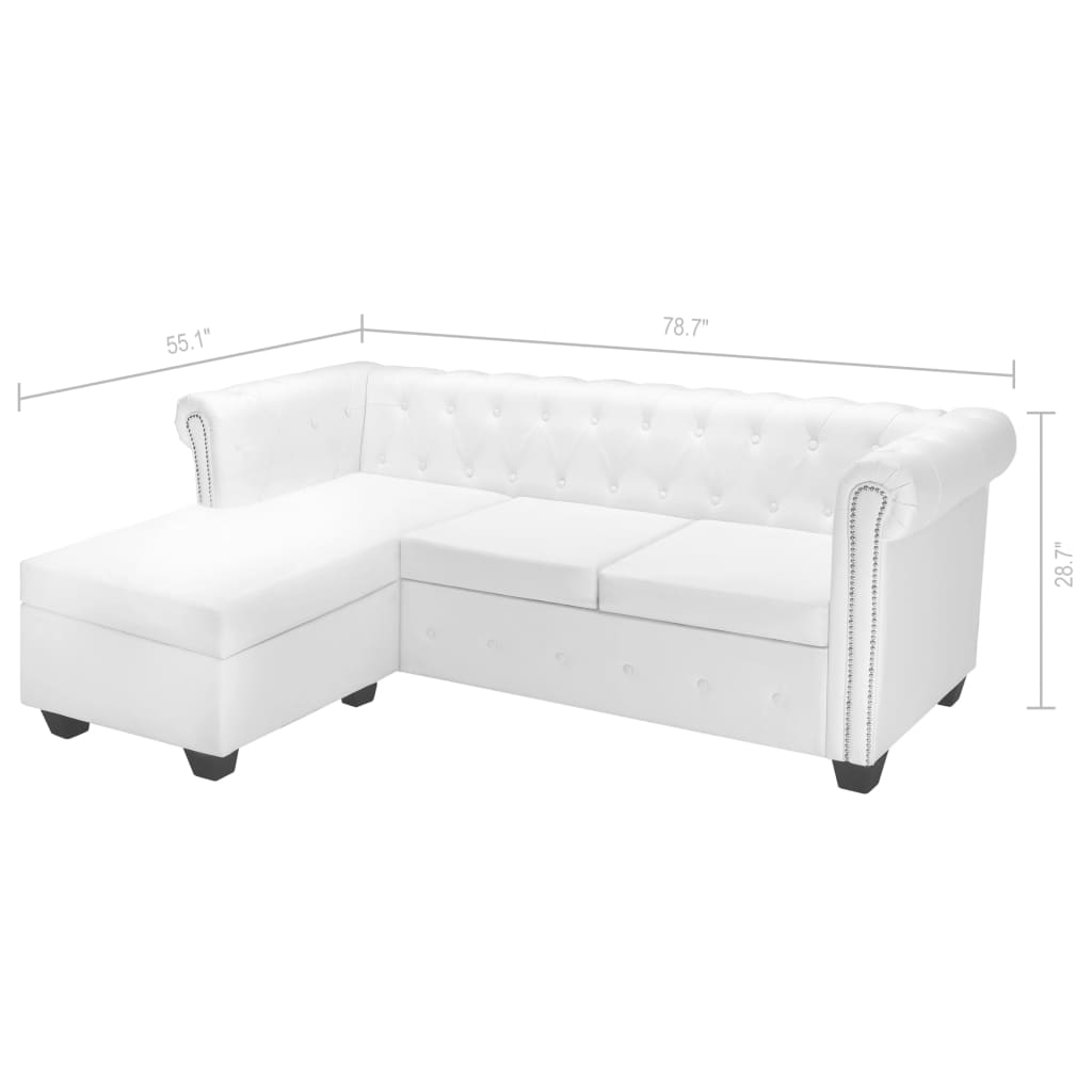 L-shaped Chesterfield Sofa Artificial Leather White - Image 7