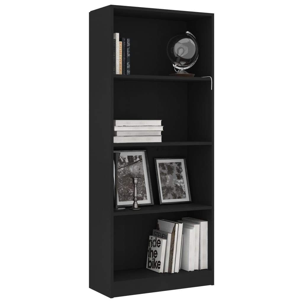 4-szintes fekete forgácslap könyvszekrény 60 x 24 x 142 cm 