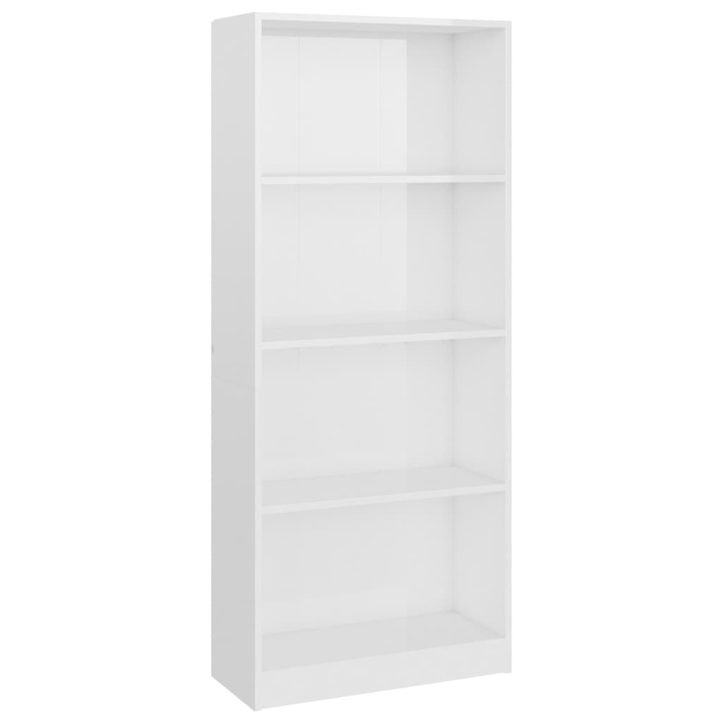 4-szintes magasfényű fehér forgácslap könyvszekrény 60x24x142cm 