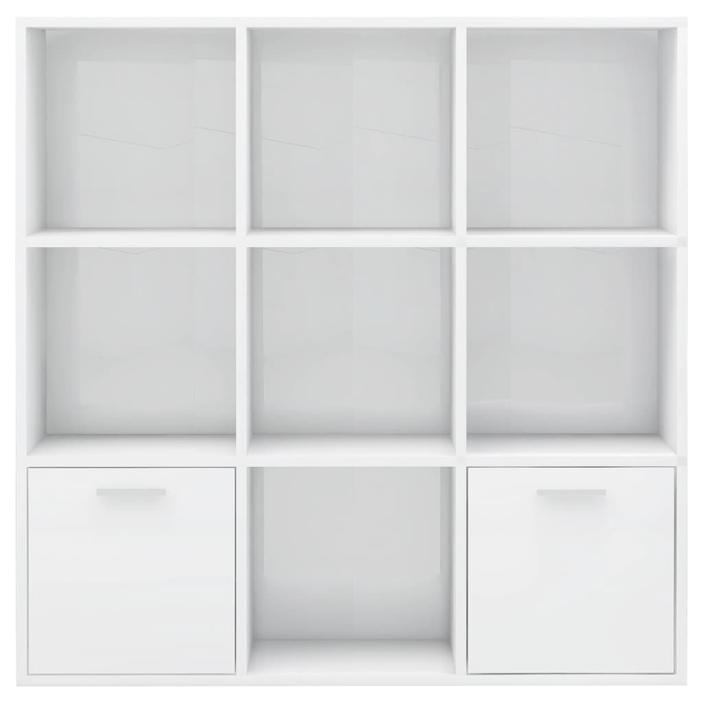 Magasfényű fehér forgácslap könyvszekrény 98 x 30 x 98 cm 