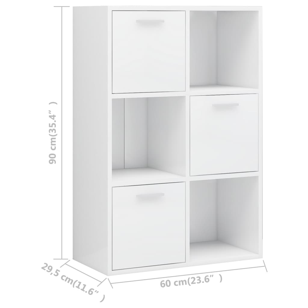 Magasfényű fehér forgácslap tárolószekrény 60 x 29,5 x 90 cm 