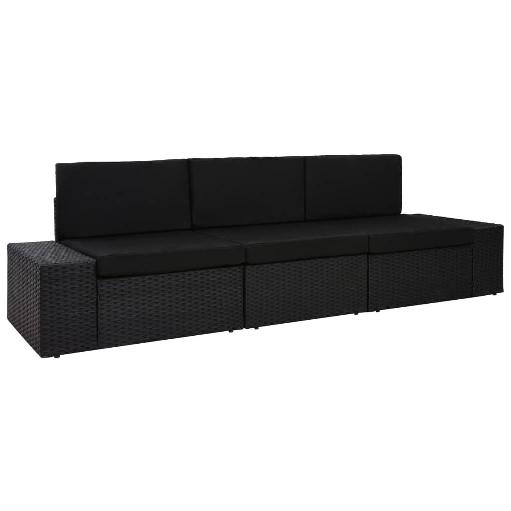 3 személyes fekete elemes polyrattan kanapé 