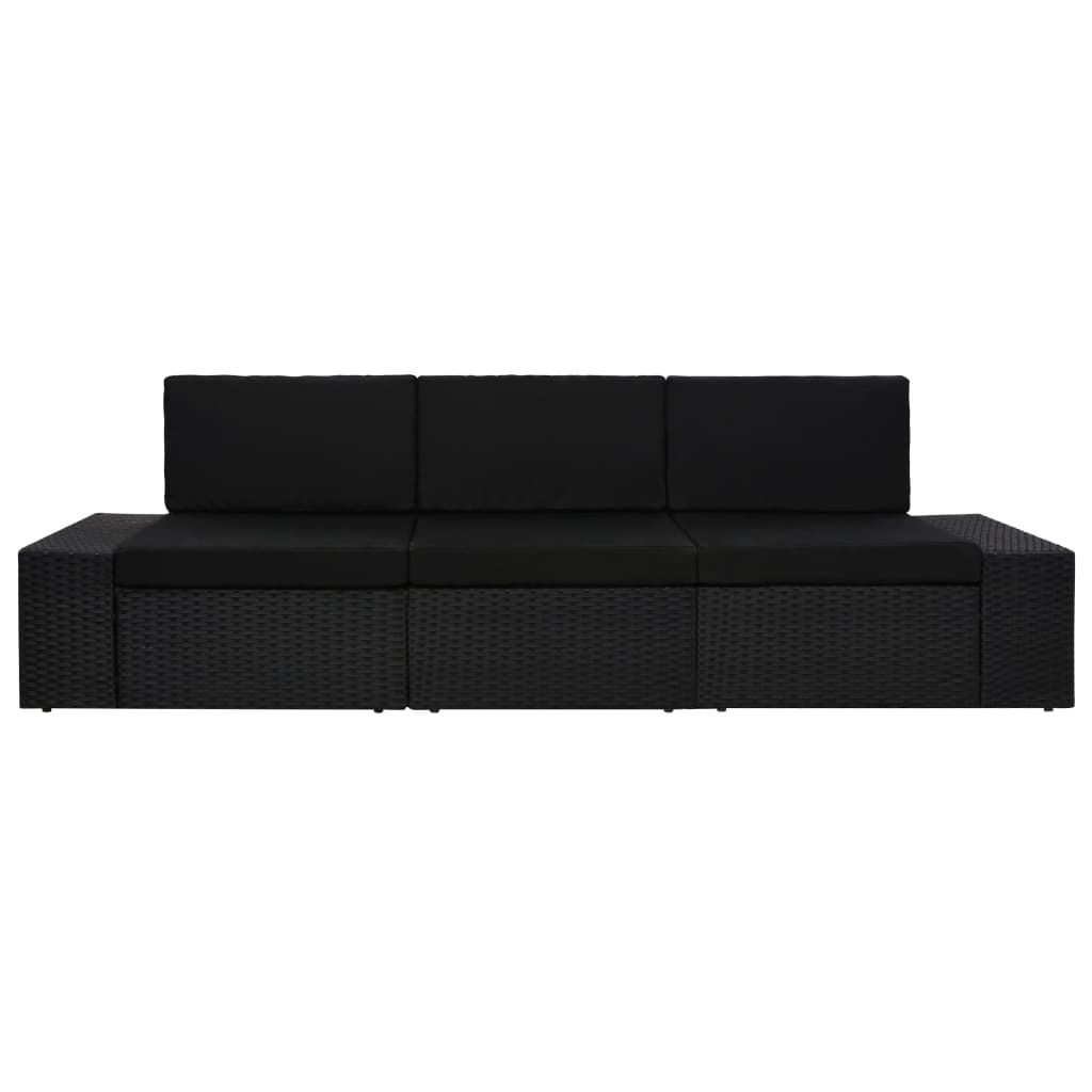 3 személyes fekete elemes polyrattan kanapé 