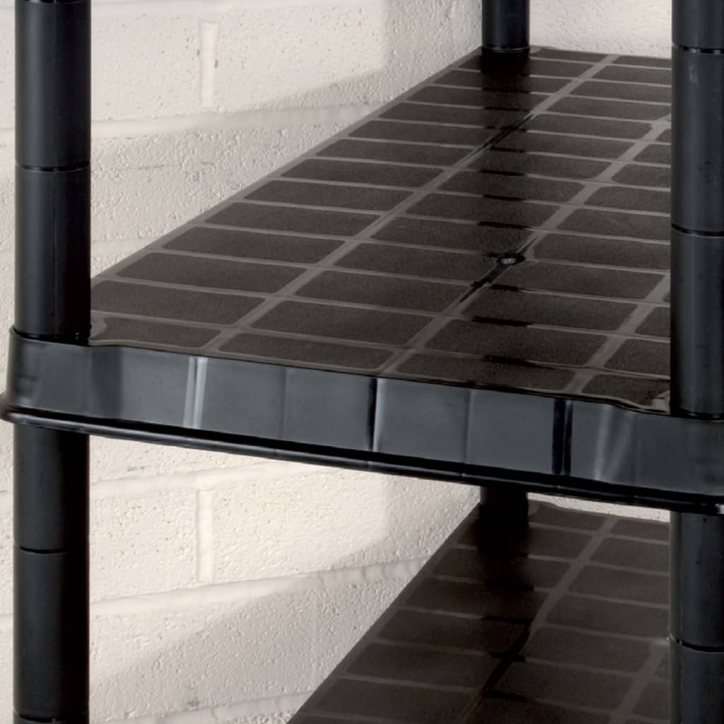 Fekete műanyag 5 szintes tárolópolc 91,5 x 45,7 x 185 cm 