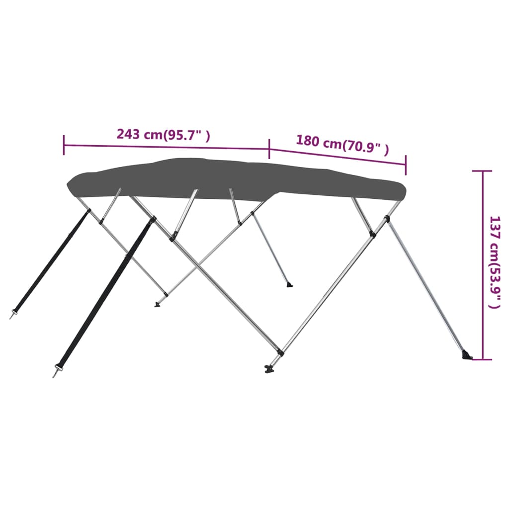 Antracitszürke négyágú bimini tető 243 x 180 x 137 cm 