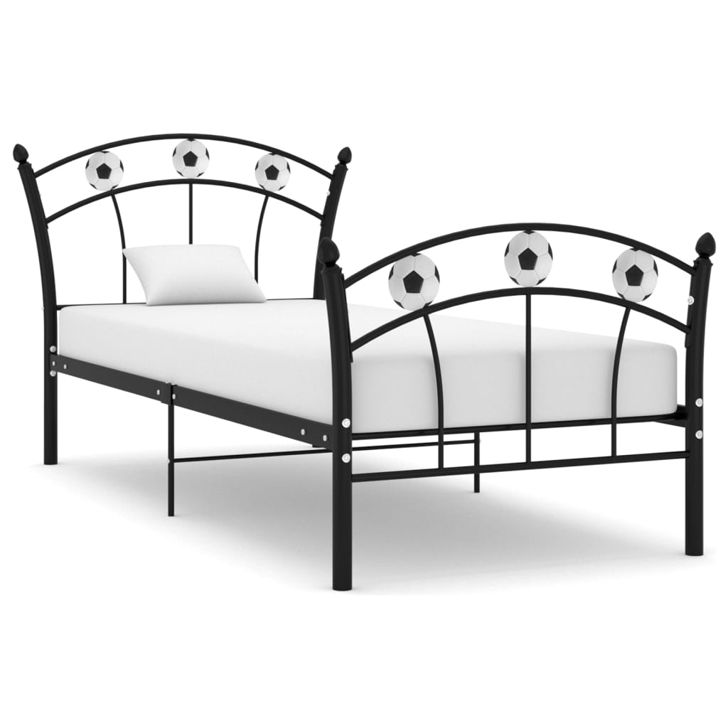 Einzelbett mit Fußball-Design Schwarz Metall 90×200 cm