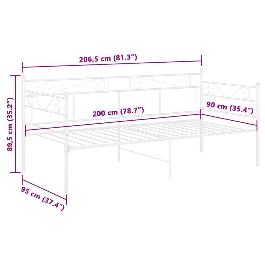 Leżanka Sofa-Lóżko Metalowa, Biała, 206,5 x 95 x 89,5 cm