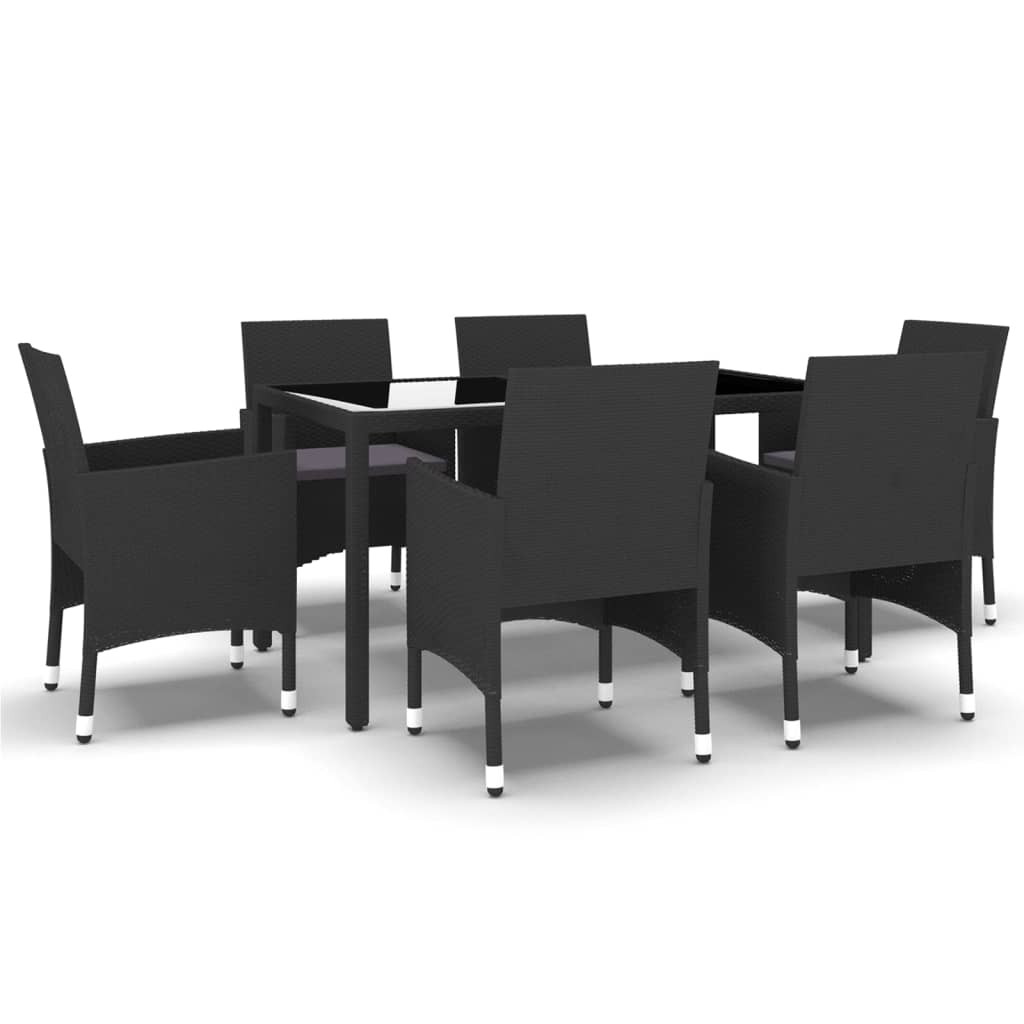 Set mobilier grădină, 5 piese, negru, poliratan/sticlă tratată