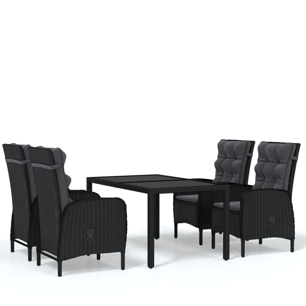 Set mobilier de grădină, 5 piese, negru, poliratan