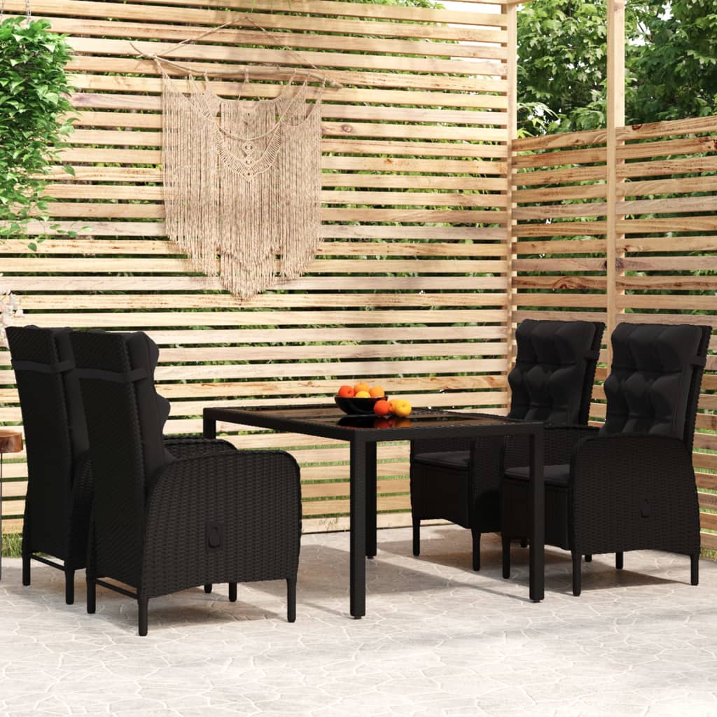 Set mobilier de grădină, 5 piese, negru, poliratan