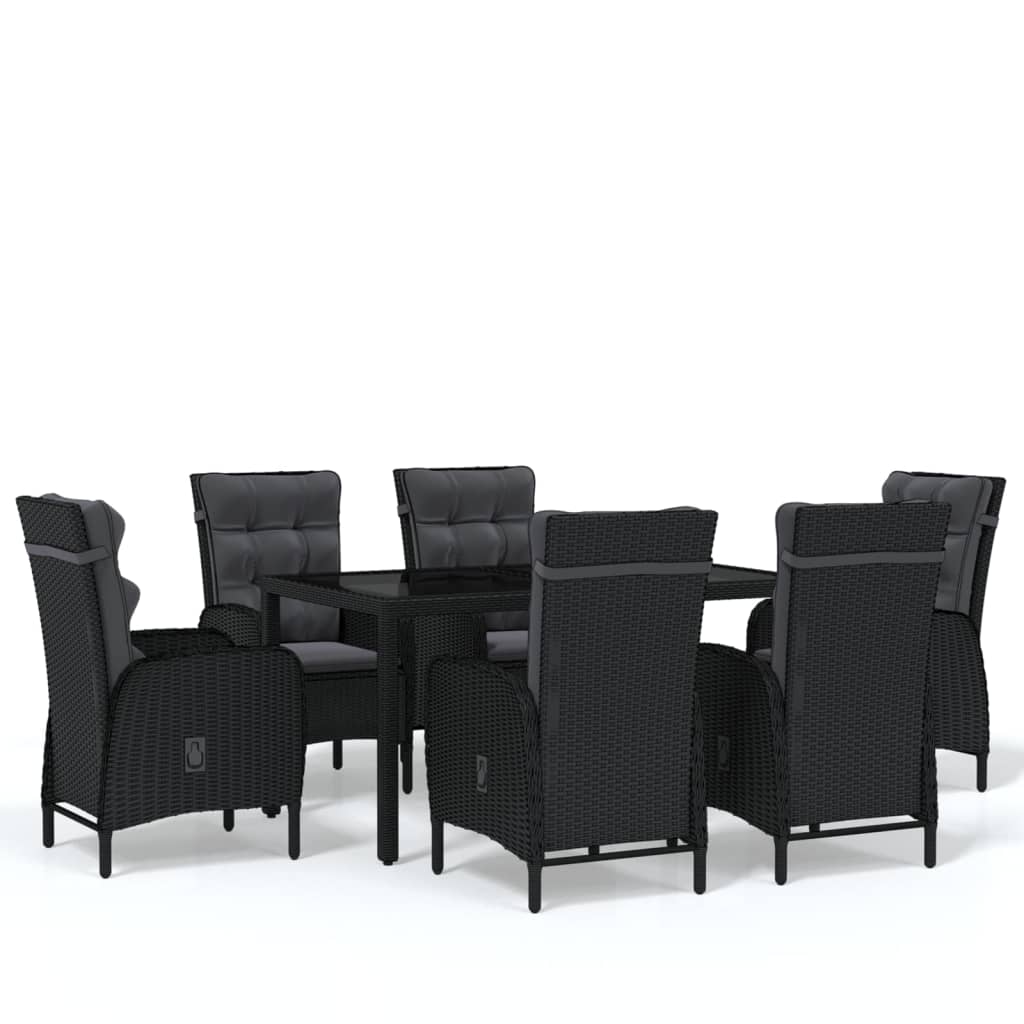 Set mobilier de grădină, 7 piese, negru, poliratan