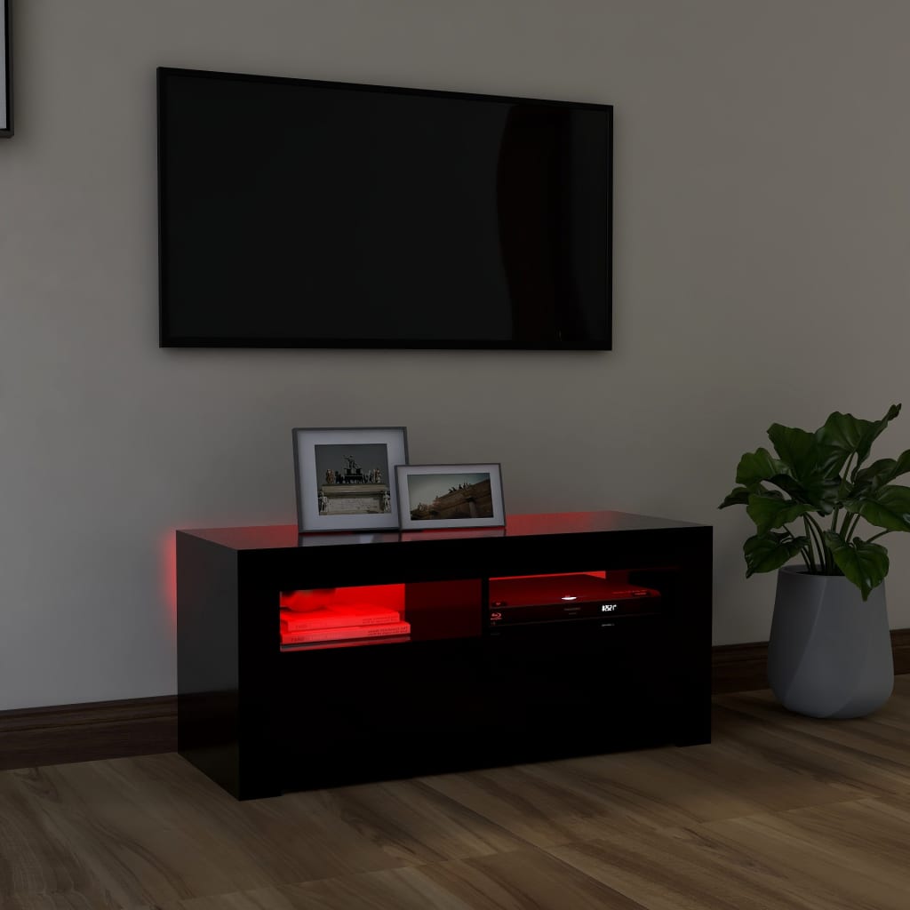 Comodă TV cu lumini LED, negru, 90x35x40 cm