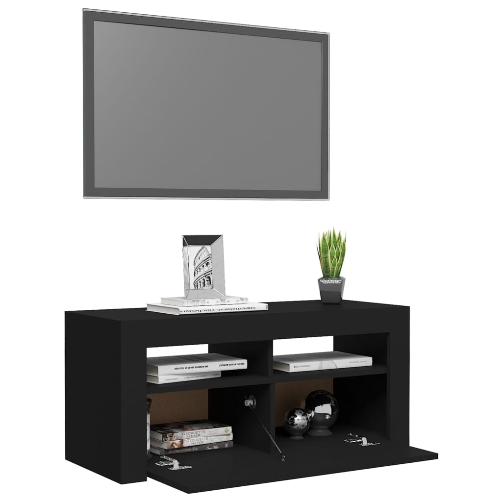 Comodă TV cu lumini LED, negru, 90x35x40 cm