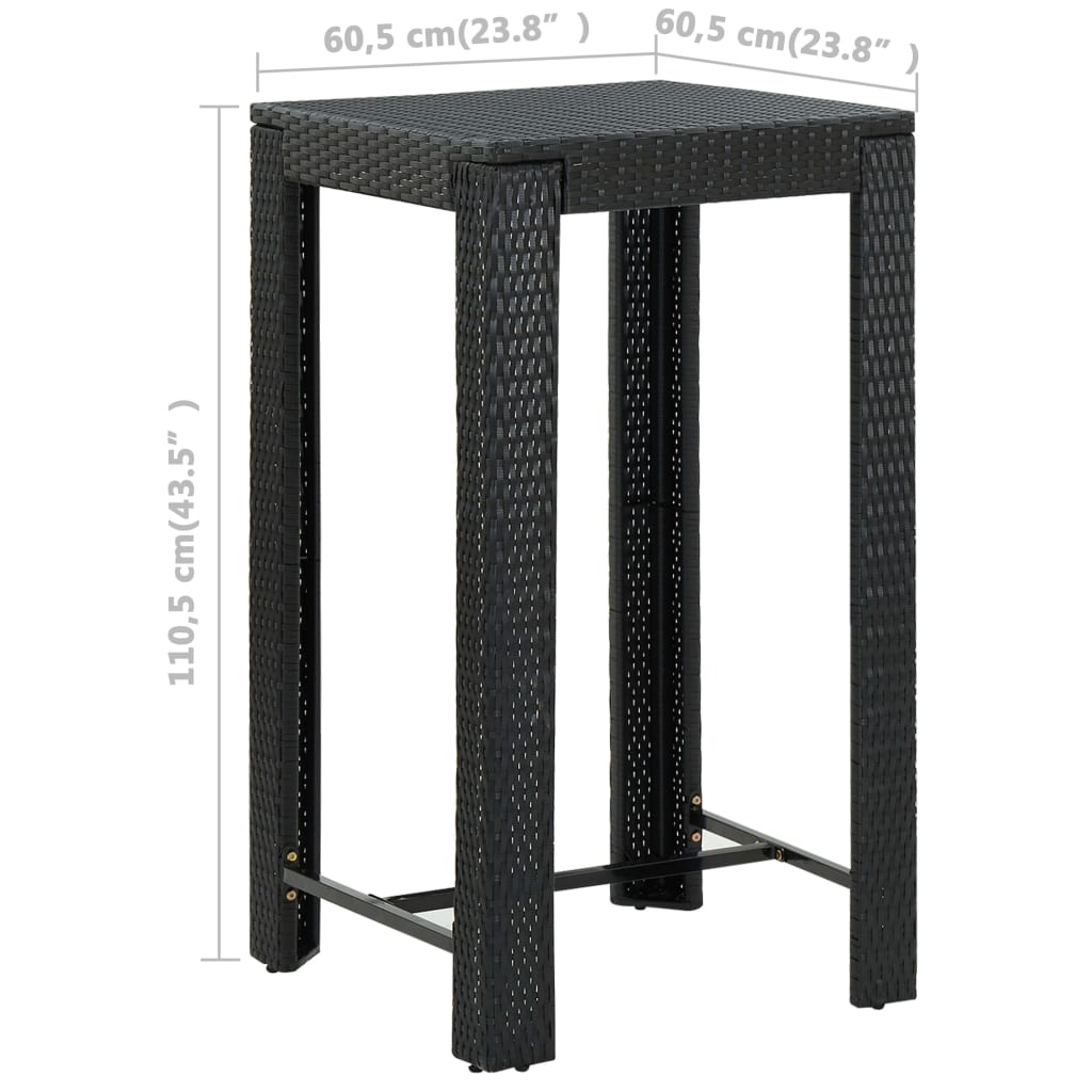 Set mobilier bar de grădină cu perne, 5 piese, negru, poliratan