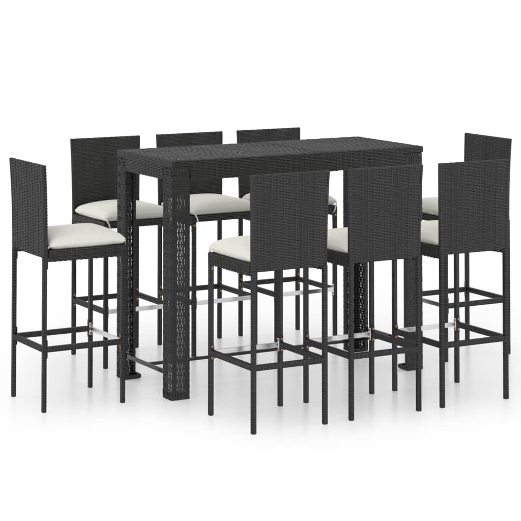 Set mobilier bar de exterior cu perne crem, 9 piese, poliratan