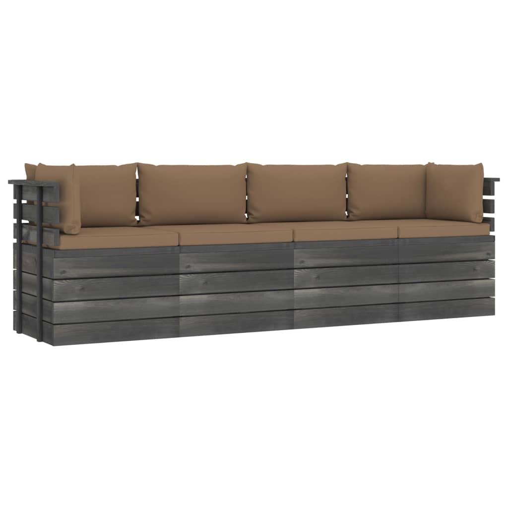 Canapea grădină din paleți cu perne, 4 locuri, lemn masiv pin