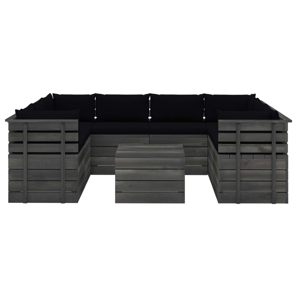 Set mobilier grădină paleți, 9 piese, cu perne, lemn masiv pin