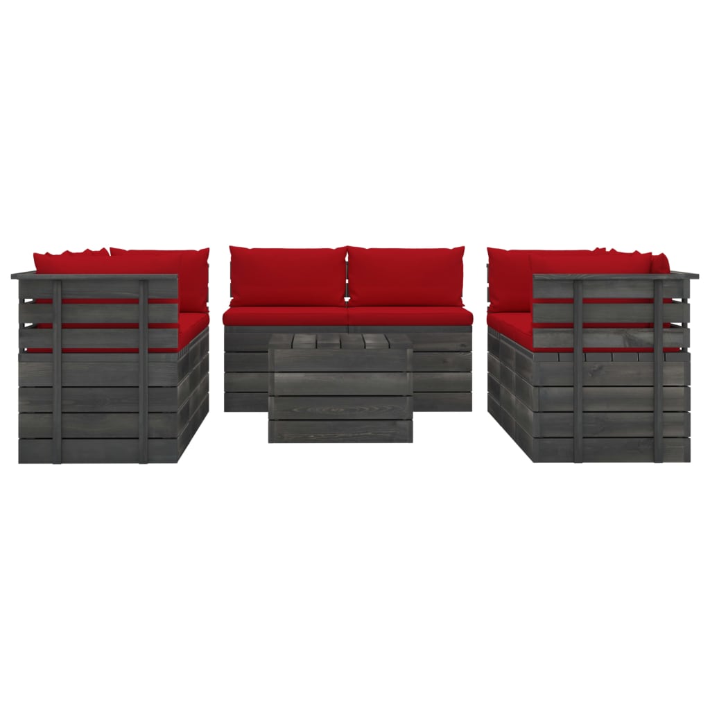 Set mobilier grădină paleți, 9 piese, cu perne, lemn masiv pin