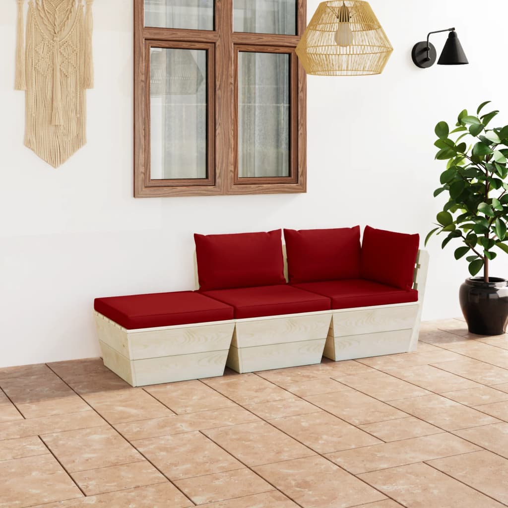 3dílná zahradní sedací souprava z palet podušky smrkové dřevo