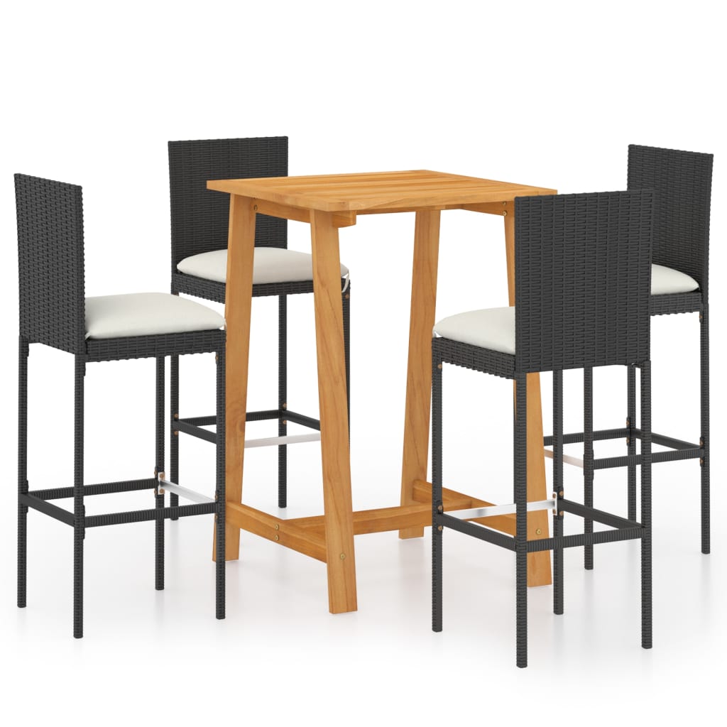 Set mobilier bar de grădină cu perne, 5 piese, negru
