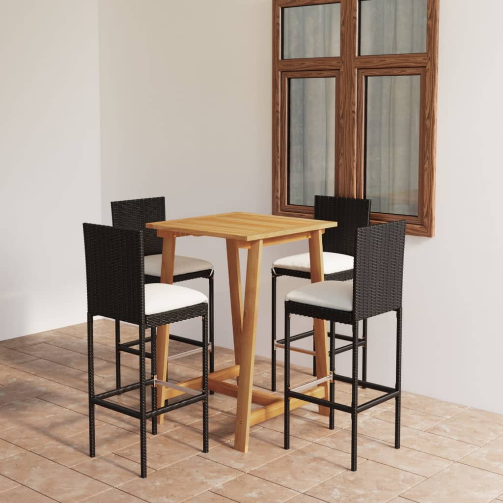 Set mobilier bar de grădină cu perne, 5 piese, negru